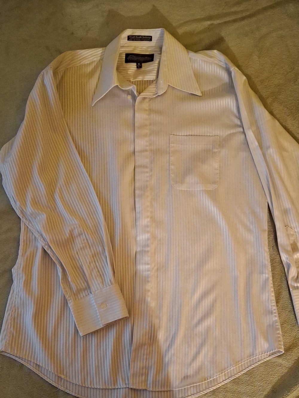 Men's White Pinstripe Dress Shirt with Point Collar